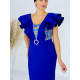 Dámske modré spoločenské šaty s flitrami a opaskom pre moletky