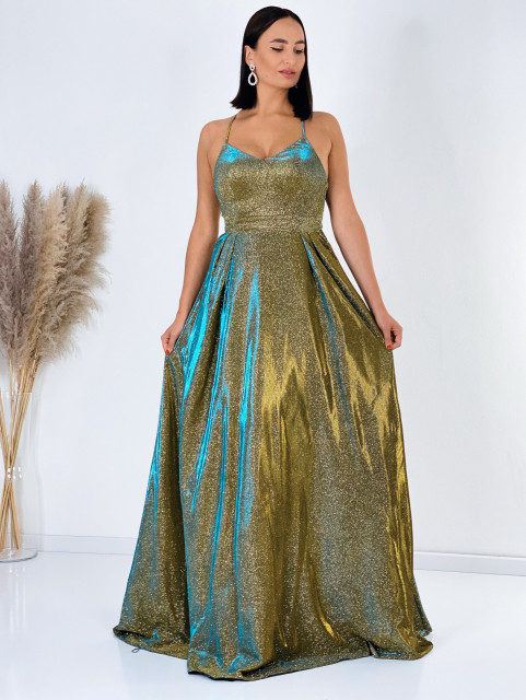 Dámske dlhé zlaté trblietavé spoločenské šaty KERIA