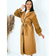 Dámsky prechodný oversize kabát so šuštákovými rukávmi a opaskom - hnedý