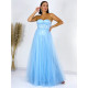 Exkluzívne dlhé dámske spoločenské šaty s týlovou sukňou - modré