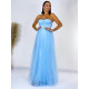 Exkluzívne dlhé dámske spoločenské šaty s týlovou sukňou - modré