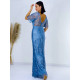 Dámske dlhé spoločenské šaty s flitrami a rukávmi pre moletky ELISA - modré
