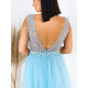 Exkluzívne dlhé dámske spoločenské šaty s odnímateľnou tylovou sukňou - modré BB