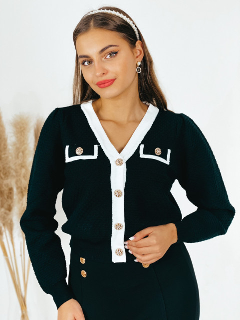 Dámsky úpletový sveter s gombíkmi CHANILA - čierny