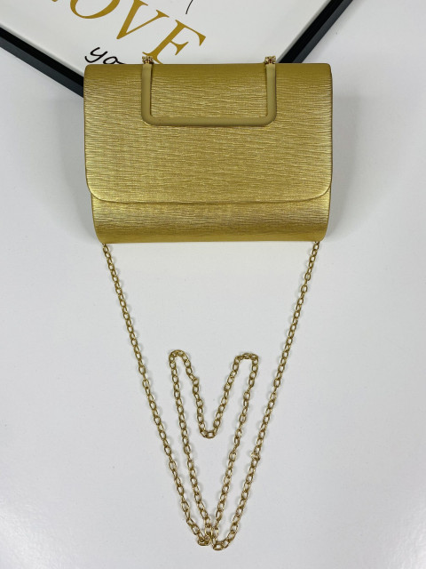 Dámska zlatá spoločenská kabelka s kovovou rúčkou