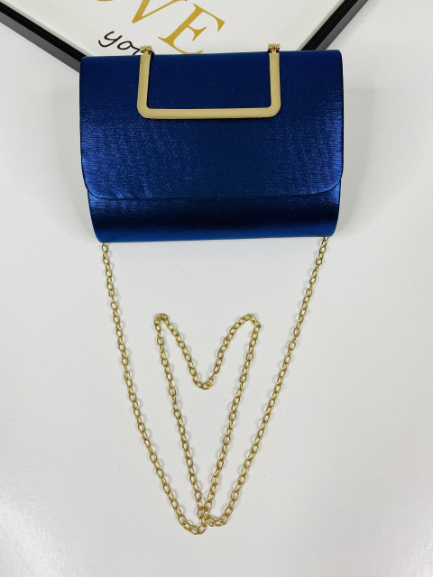 Dámska modrá spoločenská kabelka s kovovou rúčkou