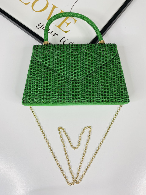 Dámska zelená trblietavá spoločenská kabelka s rúčkou SHINIA