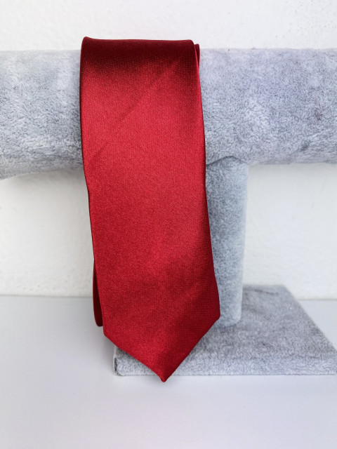 Pánska lesklá bordová saténová úzka kravata
