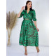 Dámske saténové midi spoločenské šaty s opaskom - zelené