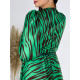 Dámske saténové midi spoločenské šaty s opaskom - zelené