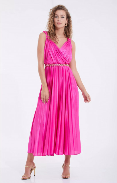 Dámske ružové plisované šaty s opaskom
