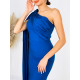 Dámske elastické spoločenské šaty s riasením - modré