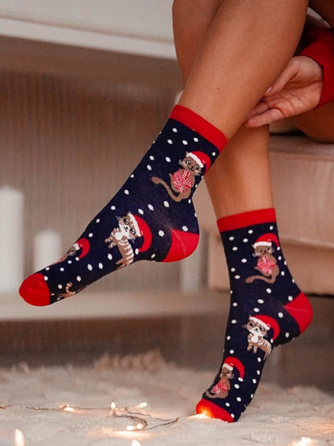Dámske vianočné ponožky s motívom mačky Harry 2
