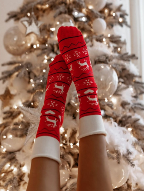 Vianočné extra hrubé ponožky - červené