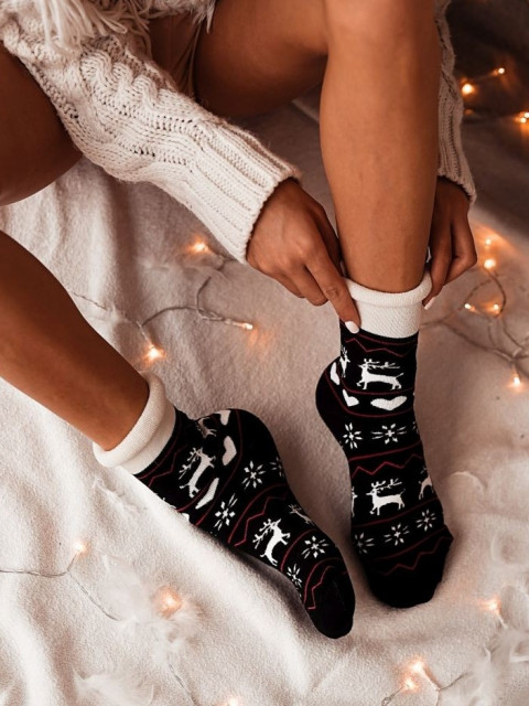Vianočné extra hrubé ponožky - čierne