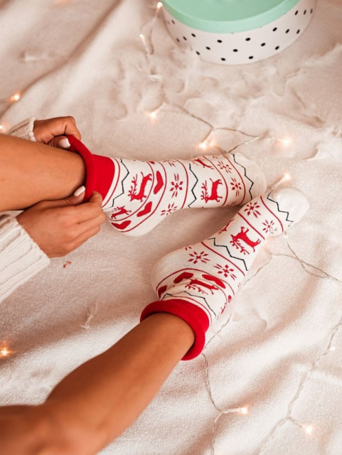 Vianočné extra hrubé ponožky - krémové