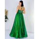Dámske dlhé luxusné trblietavé spoločenské šaty s viazačkou - zelené