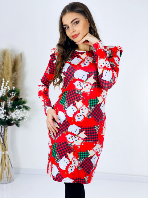 Dámske vianočné elastické šaty s volánovými rukávmi