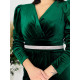 Dámske zelené zamatové spoločenské šaty s opaskom pre moletky