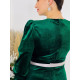 Dámske zelené zamatové spoločenské šaty s opaskom pre moletky