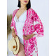 Dámske dlhé exkluzívne kimono/šaty s gombíkmi - ružové - KAZOVÉ