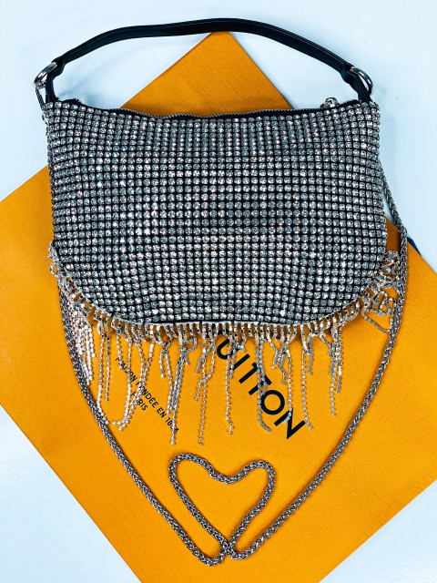 Luxusná strieborná dámska spoločenská kabelka s kamienkami GAGA
