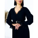 Dámske midi spoločenské šaty s čipkou a plisovanou sukňou - čierne