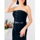Dámske dllhé rifľové šaty s opaskom a gombíkmi - čierne