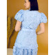 Dámske čipkované šaty s opaskom a balónovými rukávmi - modré