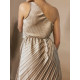 Dámske asymetrické plisované šaty na jedno rameno - béžové
