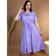 Dámske midi fialové košeľové šaty s opaskom
