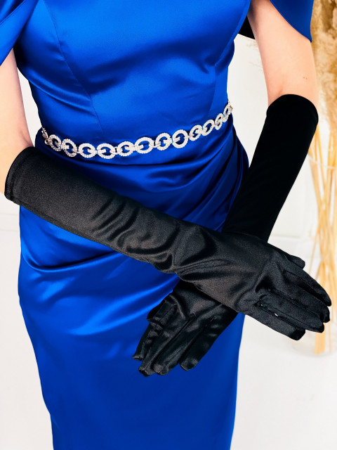 Dámske hladké saténové rukavice - čierne