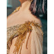 Dámske luxusné trblietavé spoločenské šaty s viazaním - zlaté