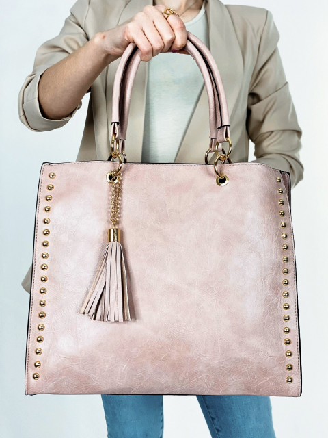 Dámska veľká kabelka s kapsičkou a cvokmi - ružová