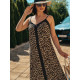 Dlhé letné plážové šaty s pásikom - leopardí vzor