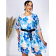 Dámske plisované šaty s opaskom Flowers - svetlo modré