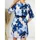 Dámske plisované šaty s opaskom Flowers - modré