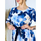 Dámske plisované šaty s opaskom Flowers - modré