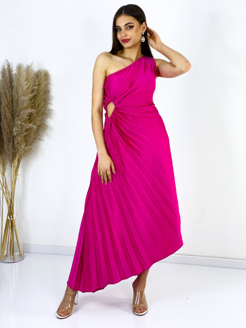 Dámske asymetrické plisované šaty na jedno rameno - ružové