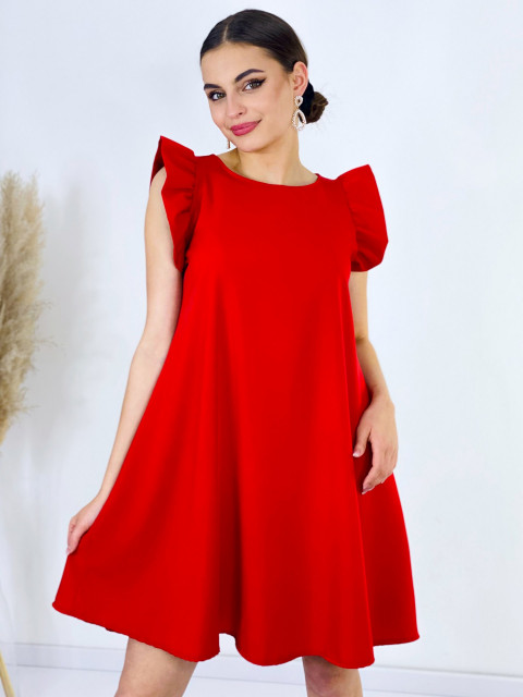 Dámske červené šaty s volánmi
